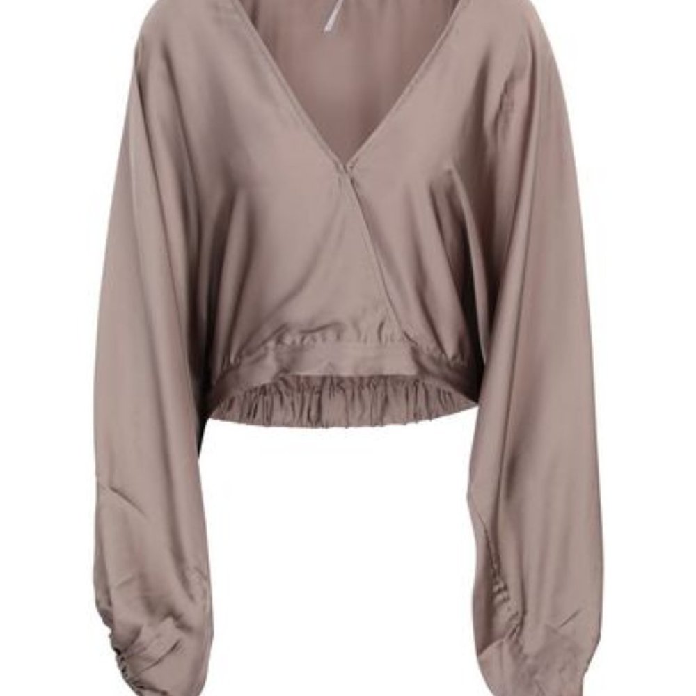 Free People Midnight Vibes Satin Blouse Taupe NEW - Picture 7 of 11